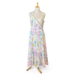 Adyson Parker Womens XL Spring Eyelet Maxi Dress V Neck Floral Watercolor Easter